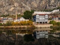View of old Ottoman houses on the banks of the Yesilirmak River in Amasya city Royalty Free Stock Photo