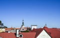 View of the old part of medieval Tallinn with red roofs and St Olaf\'s Church. Estonia Royalty Free Stock Photo