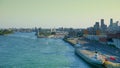 View of old port area with large ship, middel of the summer, Montreal, Canada