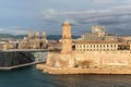 View of the old port and Fort Saint Jean in Marseille, Royalty Free Stock Photo