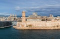 View of the old port and Fort Saint Jean in Marseille Royalty Free Stock Photo