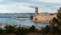 View of the old port and Fort Saint Jean in Marseille Royalty Free Stock Photo