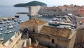 The old port and marina, view from the town\'s wall, on the Adriatic Sea background, Dubrovnik, Croatia Royalty Free Stock Photo