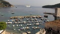 View of the old port and marina, from the town\'s wall, on the Adriatic Sea background, Dubrovnik, Croatia Royalty Free Stock Photo