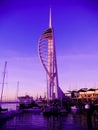 The view from old Portsmouth of the Spinnaker tower at night.