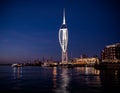 The view from old Portsmouth of the Spinnaker tower at night.