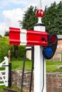 View of an old railway signal in Bettisfield, Clwyd, Wales on July 10, 2021