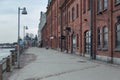 View of old red brick buildings on the waterfront, Helsinki, Finland. Royalty Free Stock Photo