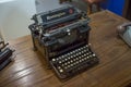 View of old retro Remington typewriter, on top of wooden table