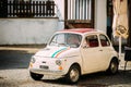 View Of Old Retro Vintage White Color Fiat Nuova 500 Car Parking At Street Royalty Free Stock Photo