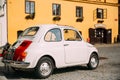 View Of Old Retro Vintage White Color Fiat Nuova 500 Car Parking At Street Royalty Free Stock Photo