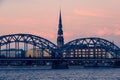 view of Old Riga across the Daugava river in the evening 3 Royalty Free Stock Photo