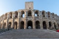View on old Roman Arena in ancient french town Arles, touristic destination with Roman ruines, Bouches-du-Rhone, Franc