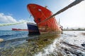 Old rusty vessels in a Scrap yard Royalty Free Stock Photo