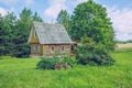 The view on the old sauna, the air is fresh and clean. Royalty Free Stock Photo