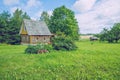 The view on the old sauna, the air is fresh and clean. Royalty Free Stock Photo