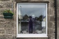 View of an old shop window in a Scottish village on the A9 road in the highlands