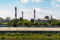 Nizhny Novgorod, Russia, July 6, 2023. Industrial area on the river bank. Royalty Free Stock Photo