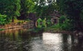 view of old stone bridge over river Royalty Free Stock Photo