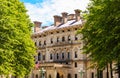 American Flag on Stone Mansion Royalty Free Stock Photo