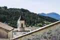 View of an old stone village and church steeple in france Royalty Free Stock Photo