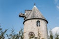 View of an old stone windmill out of use typical of the island of Noirmoutier Royalty Free Stock Photo