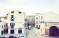 View of old street, facades of ancient buildings in seafront of Ortygia Ortigia Island, Syracuse Siracusa, Sicily, Italy Royalty Free Stock Photo