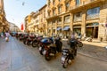 MILAN, ITALY - September 07, 2016: View on the old street with parking places for scooters, motocycles and motobikes in