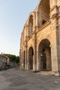 View on old streets and Roman Arena in ancient french town Arles, touristic destination with Roman ruines, Bouches-du-Rhone,