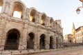 View on old streets and Roman Arena in ancient french town Arles, touristic destination with Roman ruines, Bouches-du-Rhone, Royalty Free Stock Photo