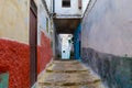 View of the old streets of Tetouan Medina quarter in Northern Morocco. A medina is typically walled, with many narrow and maze- Royalty Free Stock Photo