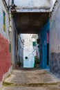 View of the old streets of Tetouan Medina quarter in Northern Morocco. A medina is typically walled, with many narrow and maze- Royalty Free Stock Photo