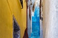 View of the old streets of Tetouan Medina quarter in Northern Morocco. A medina is typically walled, with many narrow and maze- Royalty Free Stock Photo