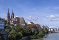 View of the Old Town of Basel with red stone Munster cathedral and the Rhine river Royalty Free Stock Photo