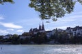 View of the Old Town of Basel with red stone Munster cathedral and the Rhine river Royalty Free Stock Photo