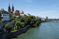 Old Town of Basel, Switzerland, with the Red Stone Cathedral with two towers of Munster and river Royalty Free Stock Photo