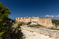 View the Old Town of Bonifacio, the limestone cliff Royalty Free Stock Photo