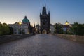 View of Old Town Bridge Tower with Charles Bridge at night in Prague city, Czech Republic Royalty Free Stock Photo