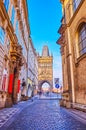 The view on Old Town Bridge Tower of Charles Bridge from Karlova Street, Prague, Czech Republic Royalty Free Stock Photo