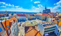 The view on Old town of Brno with Zelny Trh Cabbage market square and huge Cathedral of Saints Peter and Paul, Czech Republic