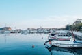 View of old town Budva with yachts and boats, Montenegro. The resort city located in Budva Riviera Royalty Free Stock Photo