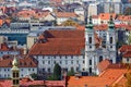 View of the old town center of Graz from the staircase of Schlossberg Hill. Graz, Austria. Royalty Free Stock Photo