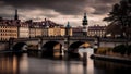 View of the old town from Charles Bridge. Prague, Czech Republic