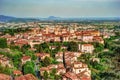 View at Old Town Citta Alta of Bergamo from San Vigilio Hill. Royalty Free Stock Photo