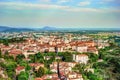 View at Old Town Citta Alta of Bergamo from San Vigilio Hill. Royalty Free Stock Photo