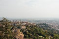 View at Old Town Citta Alta of Bergamo from San Vigilio Hill. Bergamo, Italy. Travel postcard Royalty Free Stock Photo