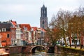 View of old town with Dom Tower in Utrecht, Netherlands during the cloudy day Royalty Free Stock Photo