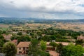 View of old town with farmlands and green fields, countryside landscape, Volterra, Tuscany, Italy Royalty Free Stock Photo