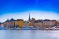 View of the old town gamla stan. Stockholm capital of Sweden. Lakeside panorama. T Royalty Free Stock Photo