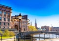 View of the old town gamla stan. Stockholm capital of Sweden. Lakeside panorama. Royalty Free Stock Photo